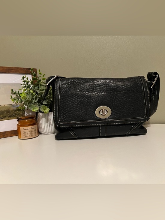 Coach Handbags - Coach Black Pebbled Leather Shoulder Bag with Silver Turnlock